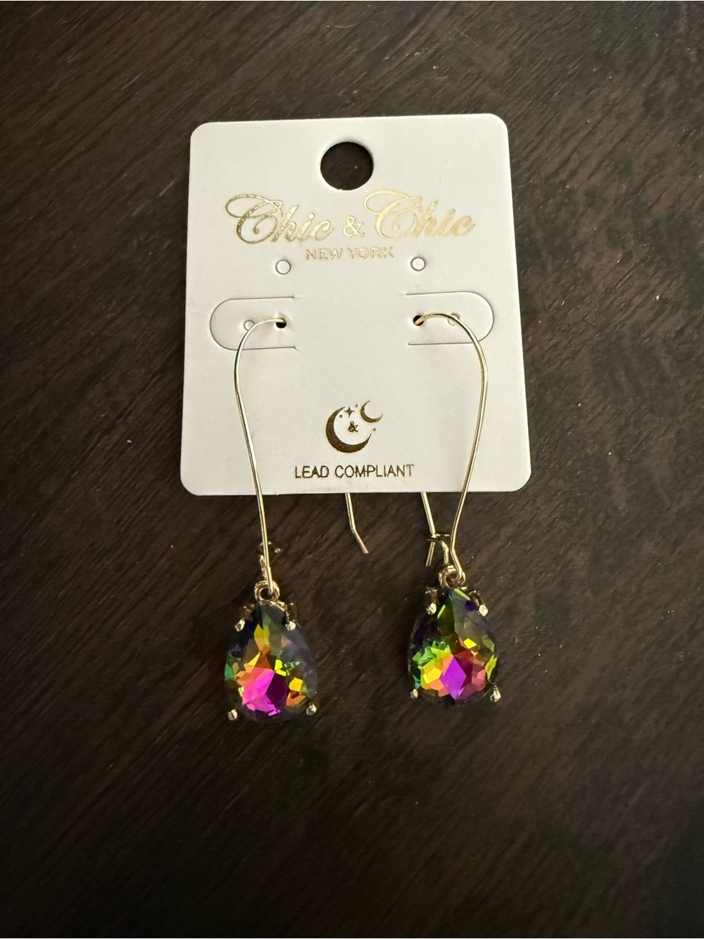 Multicolor Teardrop Crystal Dangle Earrings - Gold